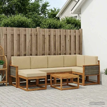 Lauko sofos komplektas su pagalve 7 pcs Natūralus ir bežinis