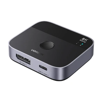 USB šakotuvas Ugreen perjungiklis DisplayPort/USB-C į USB-C – pilkas
