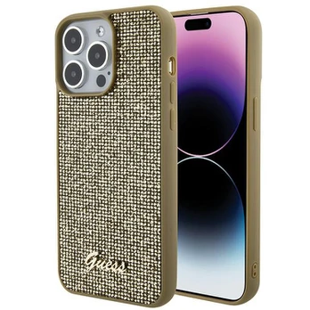 Guess dėklas, skirtas iPhone 15 Pro Max 6,7" GUHCP15XPMSDGSD auksinis HC PU Disco Script Metal