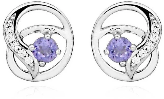 Silver Cat Fashion sidabrinis earrings with synthetic amethysts SC458
