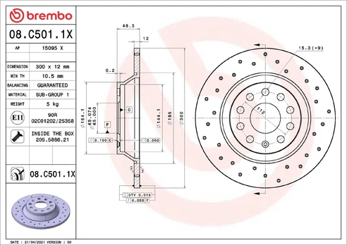 Stabdžių diskas BREMBO 08.C501.1X