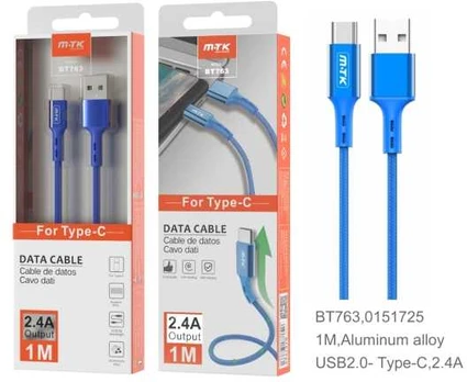 MTK USB-C kabelis - 2 AMP - 1 M - Blå
