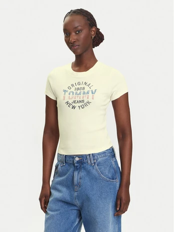 Tommy Jeans Marškinėliai DW0DW21421 Écru Slim Fit
