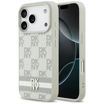 Dėklas DKNY Checkered with Printed Stripes do iPhone 17 Pro smėlio spalva