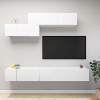 TV staliukas Televizoriaus spintelių komplektas, 6 dalių, baltas, MDP
