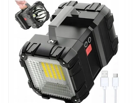 Galingas led akumuliatorinis prožektorius su dvipusiu powerbank ir rankena