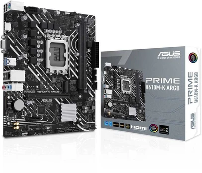 Pagrindinė plokštė Asus | Processor family Intel H610 | Processor socket LGA1700 Socket | 2 DIMM slots - DDR5, non-ECC, unbuffered | Supported hard disk drive interfaces SATA-600, 1 x M.2 | Number of SATA connectors 4