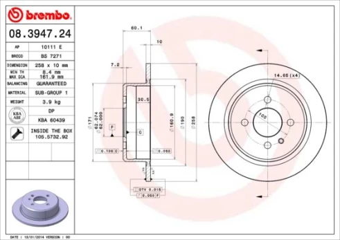 Stabdžių diskas BREMBO 08.3947.24