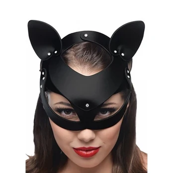 Xr Brands Bad Kitten Leather Cat Mask - Adjustable Genuine Leather Headpiece