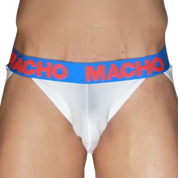MACHO MX29AZ White Jockstrap + Dark Blue XL - Anatomical Support, Lycra Blend