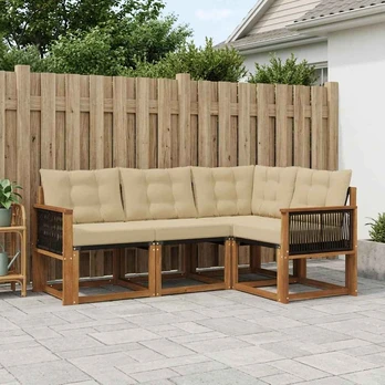 Lauko sofos komplektas su pagalve 4 pcs Natūralus ir bežinis