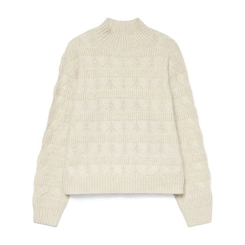 Megztinis su kaklu moterims, Smėlio, Virgo highneck pullover