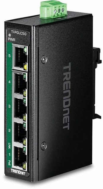 TRENDnet 5-Port Industrial Gigabit PoE+ DIN-Rail Mini Switch