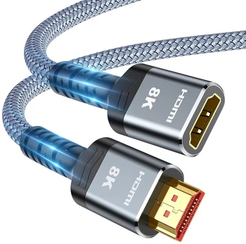 Hdmi 2.1 prailginimo laidas, 8k 60hz, 4k 120hz, 48gbps, pilkas, 0.3m