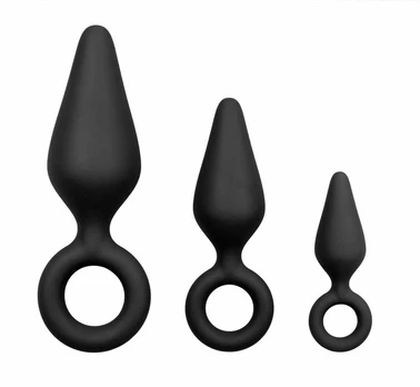 EasyToys Silicone Plug Set Juodas - 3 Sizes with Ergonomic Pull Ring