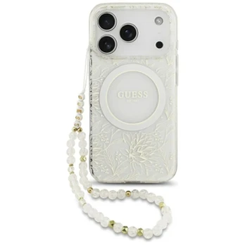 Dėklas Guess IML Flowers Allover Strap MagSafe Apple iPhone 18 Pro Max baltas