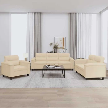 Sofa Sofos komplektas su pagalvėlėmis, 3 dalių, kreminis, audinys