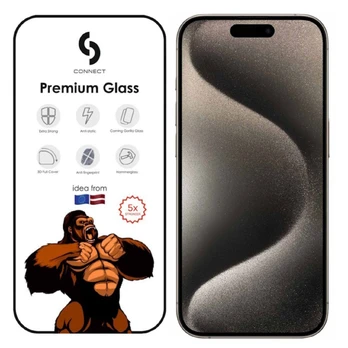 Connect Apple iPhone 15 3D Corning Gorilla Glass 5X stong Juodas