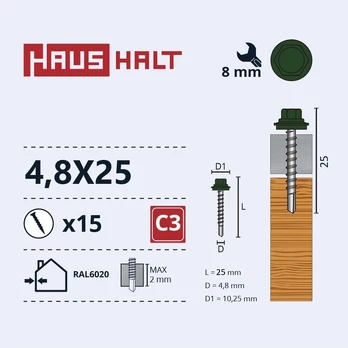Savisriegis Haushalt, 4.8 mm x 25 mm, 15 vnt.