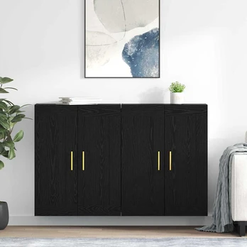 Kabineto, pakabinamo ant sienos 2 pcs Juodas ąžuolas