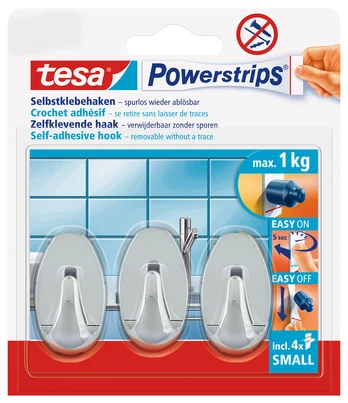 TESA Powerstrips, Indoor, Universal hook, Chrome, Plastic, Adhesive strip, 1kg