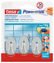 TESA Powerstrips, Indoor, Universal hook, Chrome, Plastic, Adhesive strip, 1kg kaina