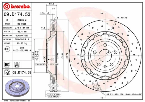 Stabdžių diskas BREMBO 09.D174.53