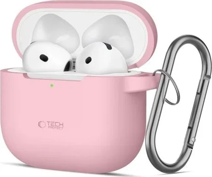 Rožinis dėklas Apple Airpods 4 ausinėms "Tech-Protect Silicone Hook"