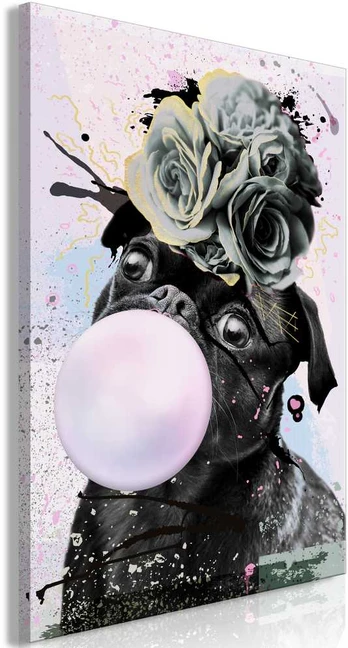 Artgeist Paveikslas - Pug With Bubble Gum (1 Part) Vertical
