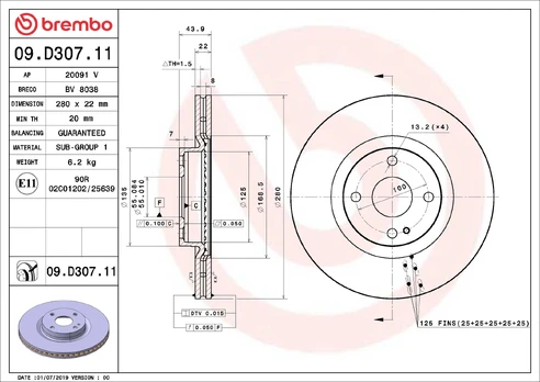BREMBO 09.D307.11 Brake Disc