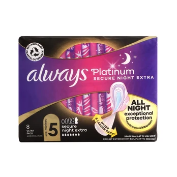ALWAYS PLATINUM SECURE NIGHT EXTRA higieniniai paketai (8 vnt.)
