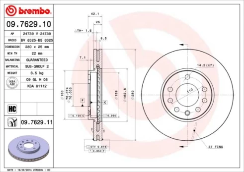BREMBO 09.7629.11 Brake Disc