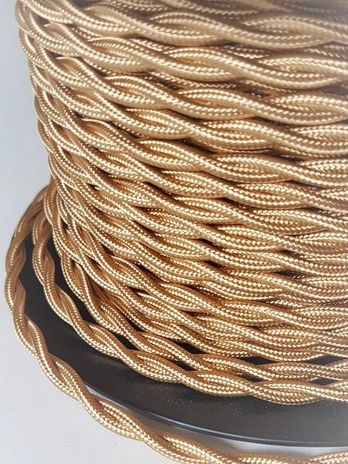 Tekstilinis pintas laidas 2x0,75 , apšvietimui, gold blizgus, 5m