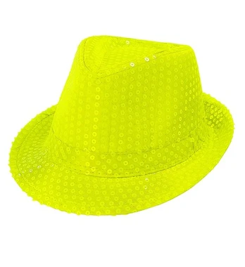 NEON YELLOW SEQUIN FEDORA