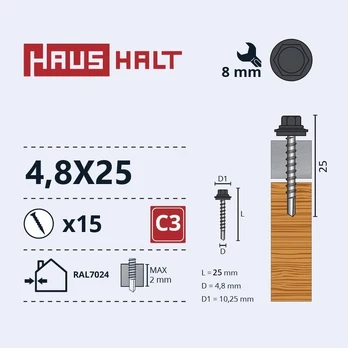 Savisriegis Haushalt, 4.8 mm x 25 mm, 15 vnt.