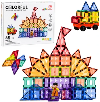 Lean Toys Magnetic Construction Blocks 3D Panels Creative STEM Colorful 85 pcs.