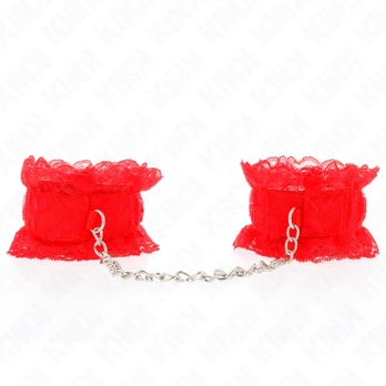 KINK Lace Elastic Wrist Restraints Red - Adjustable Soft Comfort Cuffs