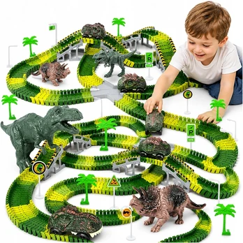Lanksti automobilių trasa su dinozaurais