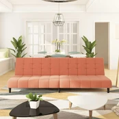 Dvivietė sofa-lova, rožinės spalvos, aksomas kaina