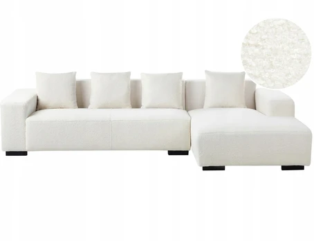 Beliani 4 vietų kampinė sofa LUNGO, „Boucle“, balta, kairinė