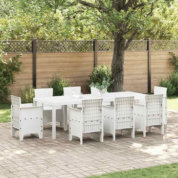Sodo stalas Baltas 250x100x73 cm Poli ratanas