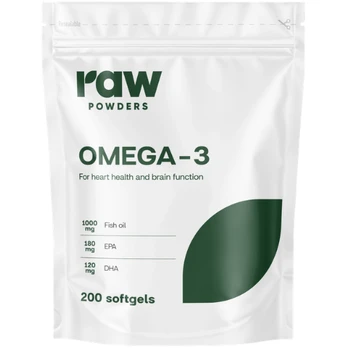 Žuvų taukai RAW POWDERS OMEGA-3, 200 kaps.