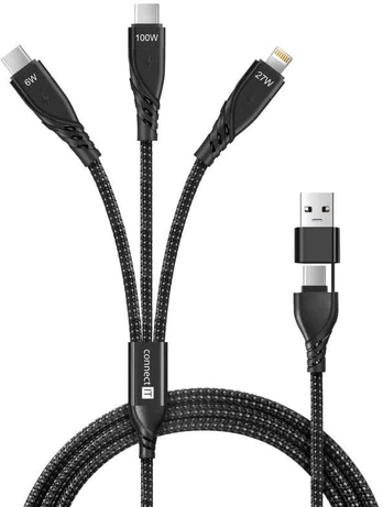 CONNECT IT Wirez 6in1 2x USB-C, 1x Lightning, 1.25 m, Juodas