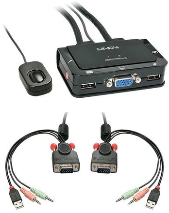 Przełącznik Lindy VGA KVM Switch 2 Port Compact USB 2 Audio USB 2, Audio/Mikr. - 42342