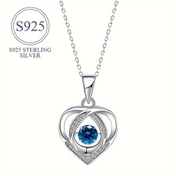 Sidabrinis širdelės pakabukas, Platinum Blue CZ