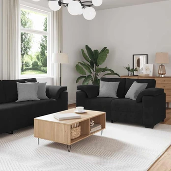 Sofa 3 dalių sofos komplektas su pagalvėlėmis, juodas aksomas