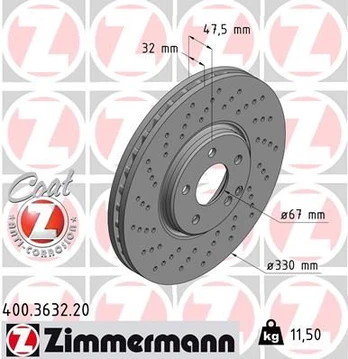 Stabdžių diskas ZIMMERMANN 400.3632.20