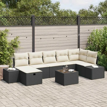 8 dalių sodo sofa su pagalvėlėmis juoda poli ratan
