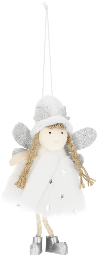 Eglutės žaisliukas Springos CA1093, baltas/sidabro, 14 cm, tekstilė