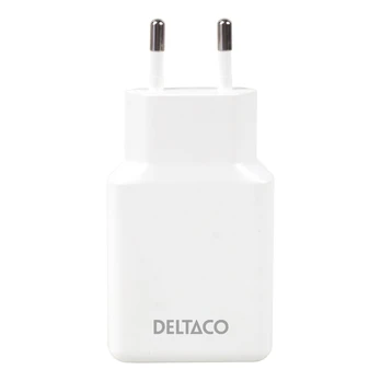 Deltaco USB-C wall charger 45 W, 2x USB-C PD, slim, tot 45 W, baltas